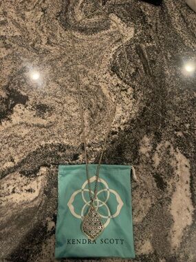 Kendra Scott Silver Filigree Teardrop Pendant Necklace with Turquoise Pouch